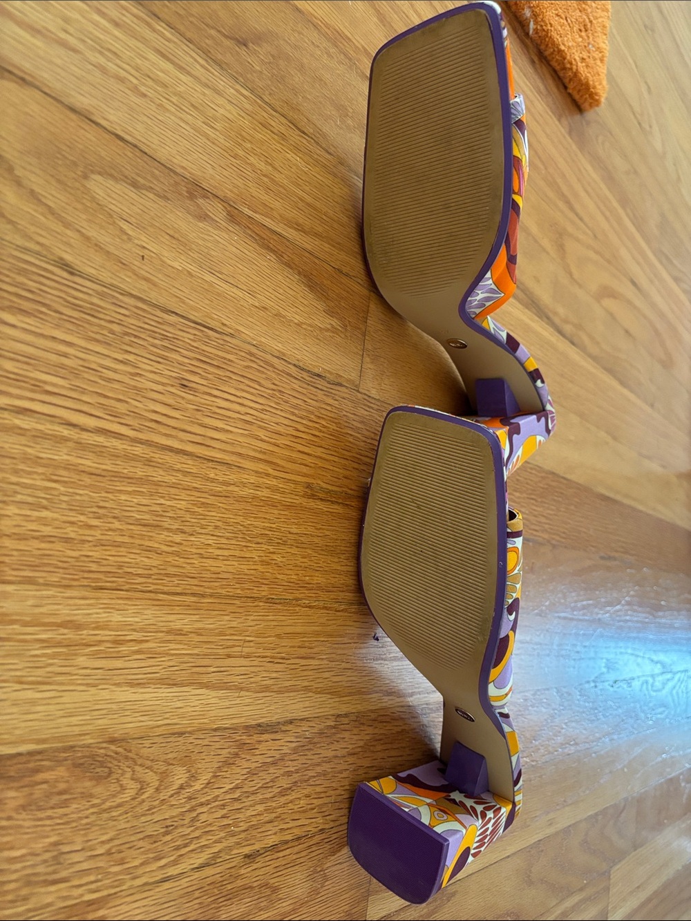 Zara Orange Purple Pink Patterned Block Heel Sandals - Picture 9 of 9